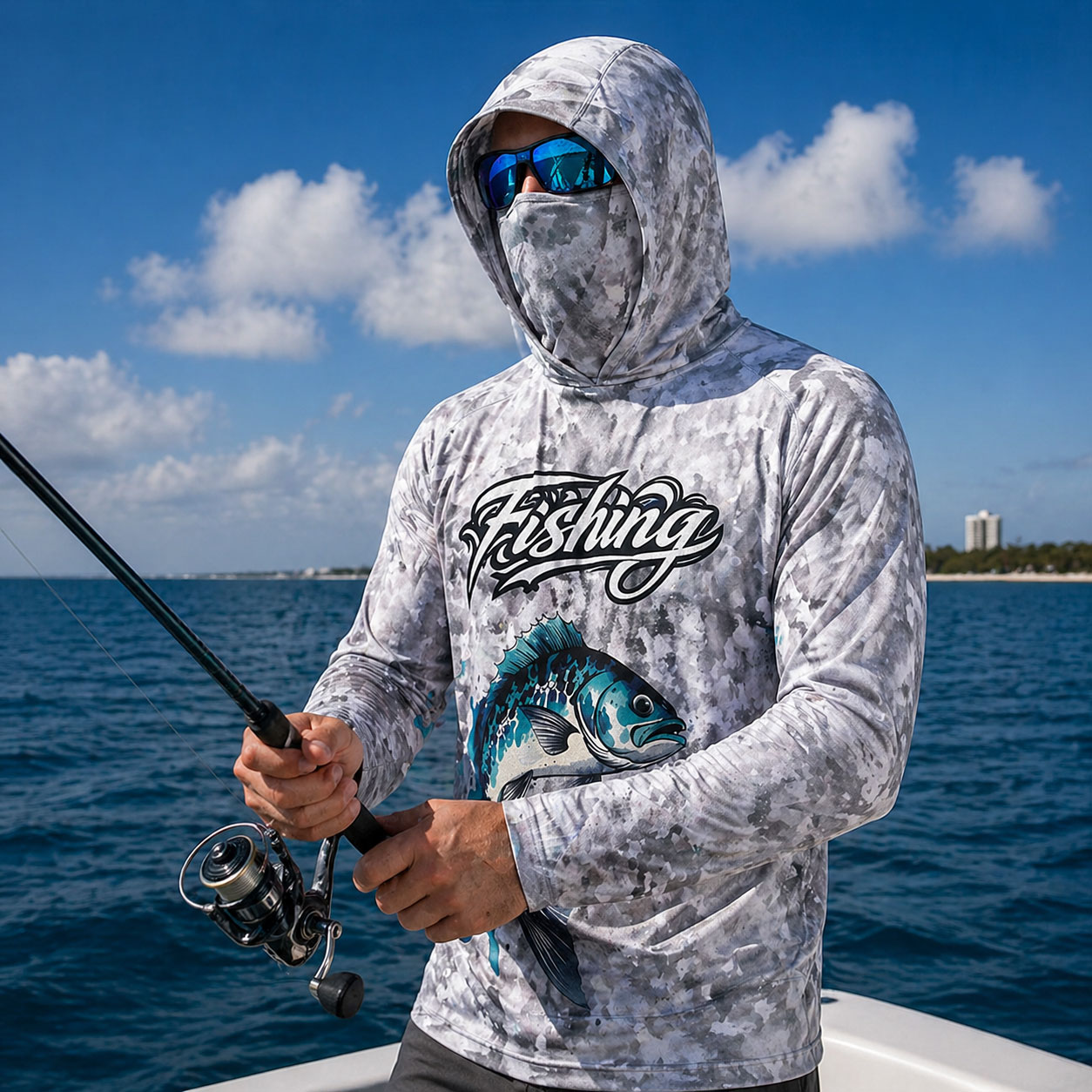 Fishing Mask Sun Protection - Haut de pêche à capuche pour