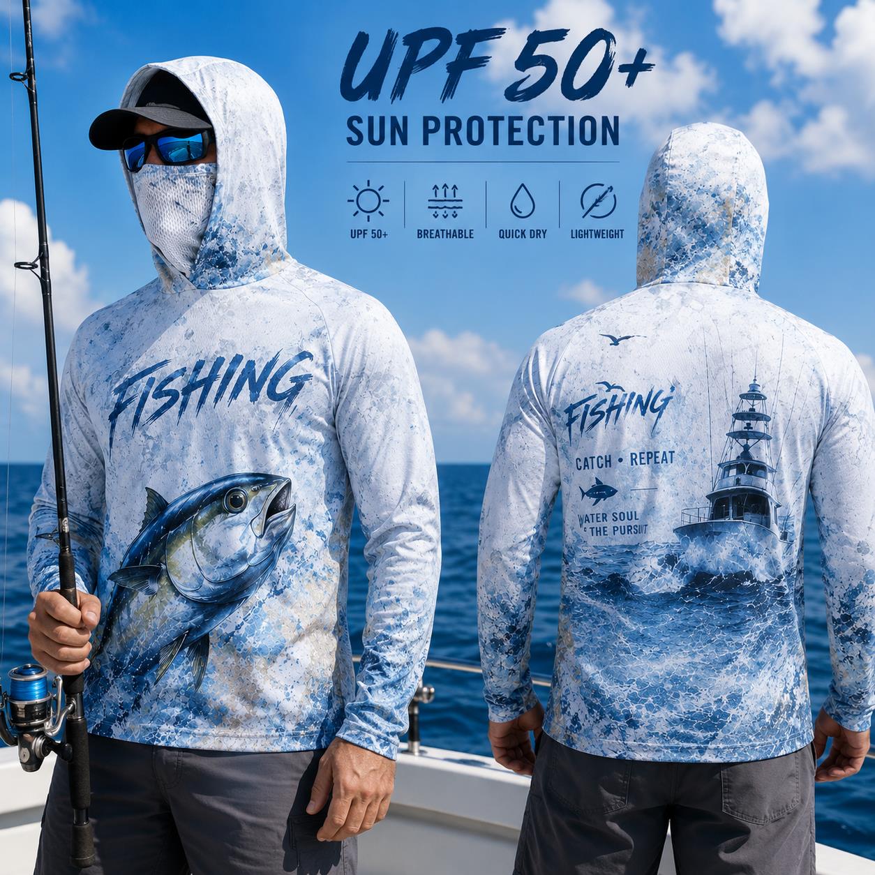 Chemise de pêche à capuche pou - Fishing Mask Sun Protection avis et prix